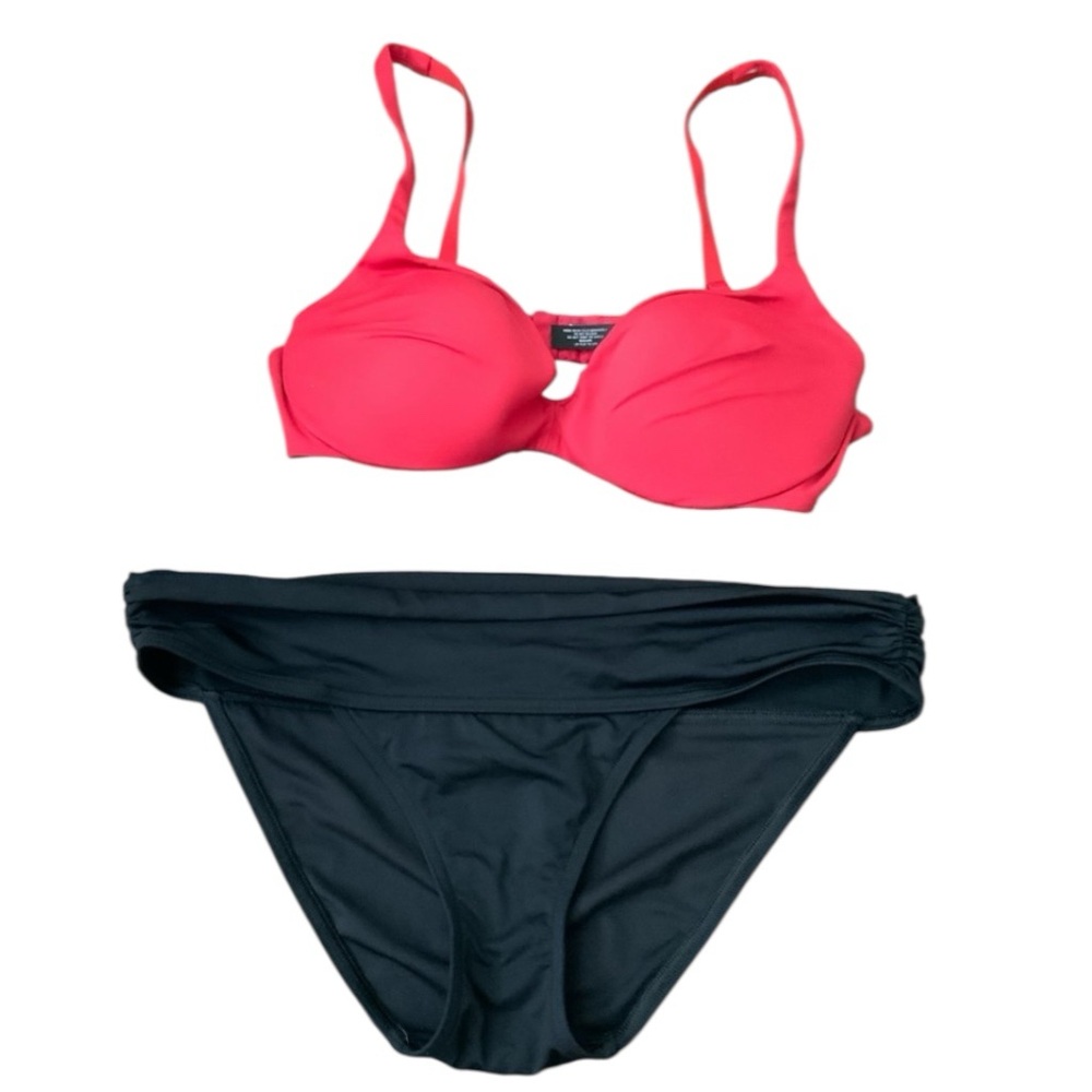VICTORIA’S SECRET Red & Black 2 Piece Bikini Swim Womens size Top 36C Bottom Med